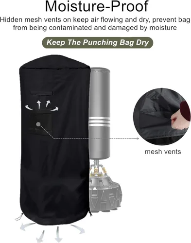 Vista 6 de Falezern Funda protectora para saco de boxeo independiente, ajustable engrosada resistente, impermeable para boxeo al aire libre