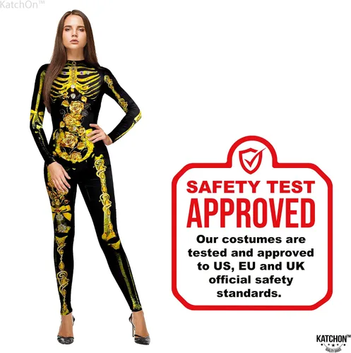 Vista 8 de KatchOn, Gold Halloween Skeleton Costume Women - Skeleton Bodysuit Halloween Floral Gold Sexy Skeleton Costumes For Women