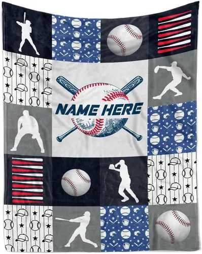 Vista 13 de TEEMAN Manta de béisbol personalizada para niño, regalos de noche de béisbol para adultos mayores 2024, manta de bandera estadounidense, regalos