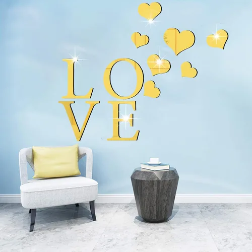 Vista 7 de Calcomanía de pared acrílica 3D, decoración mural en forma de corazón, decoración de pared de arte moderno extraíble para el hogar, sala de estar
