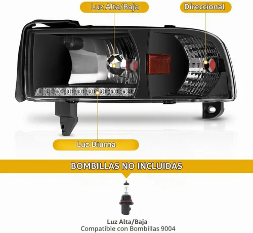 Vista 2 de DWVO Conjunto de faros LED DRL compatible con Dodge Ram 1500 1994-2001/Dodge Ram 2500 3500 94-02 de repuesto, carcasa negra Carcasa negra con Drl