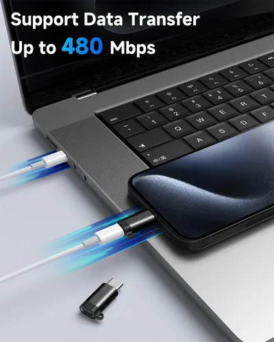 Vista 4 de Paquete de 4 adaptadores Lightning a USB C para iPhone 15/16 Pro Max/Plus, Samsung S24, iPad Air, carga rápida y transferencia de datos, cable