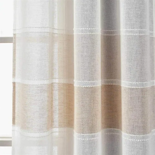 Vista 5 de Lush Decor Par de paneles de cortinas transparentes con ojales y textura beige para ventana (84 x 38 pulgadas)