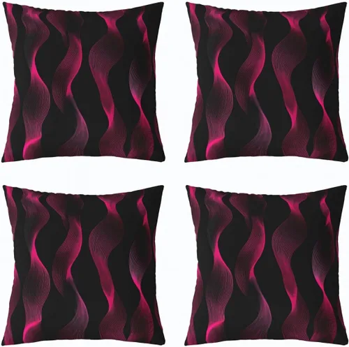 Vista 13 de Juego de 4 fundas de almohada geométricas a rayas de 16 x 16 pulgadas, fundas de almohada geométricas de rayas rojas, negras y grises para sofá