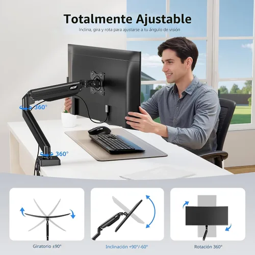 Vista 3 de Acer Soporte para monitor único, brazo de monitor totalmente ajustable compatible con pantallas de 17 a 34 pulgadas, montaje VESA con resorte de gas