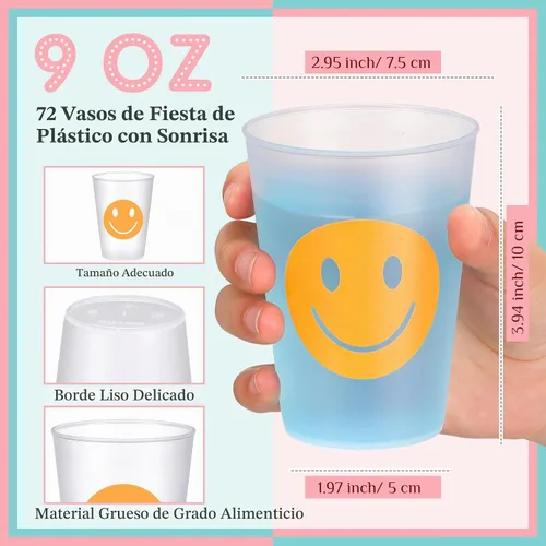 Vista 3 de Irenare 72 vasos de plástico reutilizables de 9 onzas con patrón de sonrisa, vasos de plástico para beber vasos pastel lindos vasos de plástico