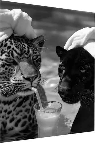 Vista 15 de Impresión de guepardo en el espejo, impresión de fotografía en blanco y negro, leopardo vintage en blanco y negro, fotos de espejo con aspecto