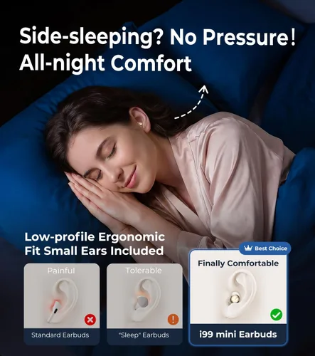 Vista 2 de Kinglucky Auriculares para dormir de lado, mini auriculares con cancelación