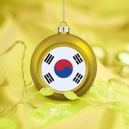 Vista 6 de Adornos de bolas de Navidad con bandera de Corea del Sur para Navidad, bolas de Navidad de estilo dorado para decorar 1 unidad