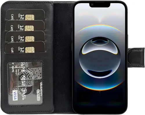 Vista 30 de HARDISTON Funda de piel auténtica de alta calidad hecha a mano para iPhone 7/8 / SE doble folio tarjetero - Funda magnética desmontable - Soporte