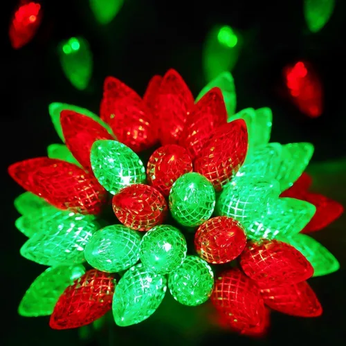 Vista 8 de Paquete de 2 luces de Navidad C9 extensibles de 66 pies, 100 LED para exteriores e interiores, impermeables, luces de hadas LED con cable verde