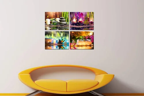 Vista 4 de Piy Painting Spa Bodegón con vela ardiente de piedra zen, decoración de baño, arte de pared, serenidad, piscina, obras de arte, comedor, cocina