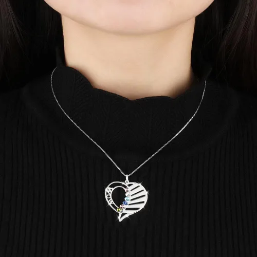 Vista 6 de Wendy Made Collar personalizado para mamá para mujer con 1-6 nombres para mamá, collar de piedra natal de corazón personalizado para mamá, madre e