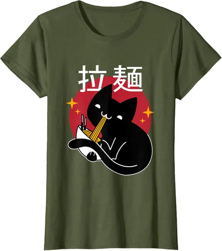 Vista 21 de Camiseta japonesa Ramen Noodle Cat, Negro