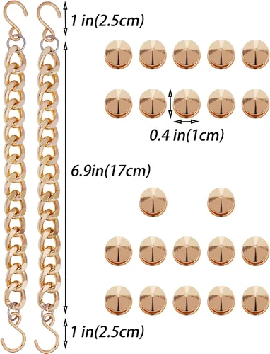 Vista 5 de GIDDITZ 24 cadenas de metal para zapatos, remaches punk, cono, clavos, dijes para zapatos, sandalias de decoración de cadena brillante para mujeres
