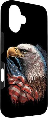 Vista 3 de Funda patriótica para iPhone 16 con diseño de ojos de águila calva americana