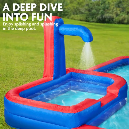 Vista 7 de SUNNY & FUN Mega Climb N' Go - Parque acuático inflable con dos toboganes Heavy-Duty Oxford Blow-Up Water Park for Kids Backyard with Deep Splash