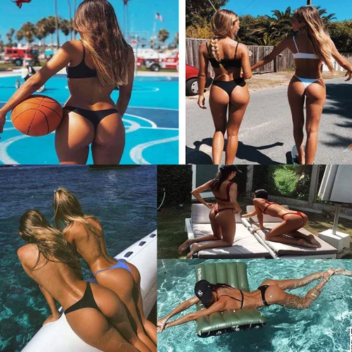 Vista 4 de Justgoo Tangas sexys para mujer, ropa interior sin reflejos, pantalones de cintura baja, pantalones con espalda en T, paquete de 6