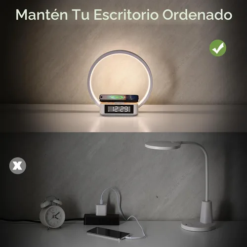 Vista 13 de WILIT Lámpara de mesita de noche con reloj despertador, lámpara táctil con cargador inalámbrico, luz nocturna para dormitorio, luz de despertar