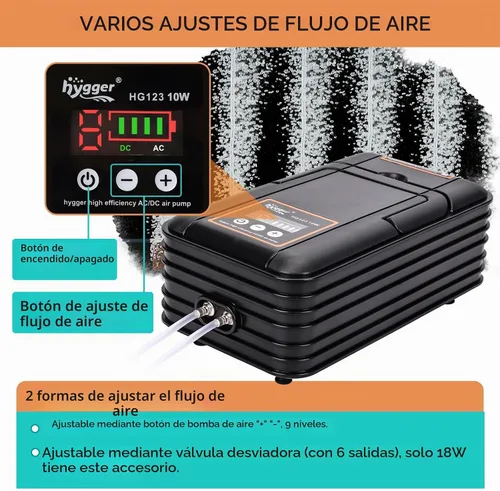 Vista 3 de hygger IPX6 Rechargeable Aquarium Pond Air Pump, Powerful Quiet Tank Air Pump with Hose Air Stone Check Valve Adjustable Flow Diverter Valve for