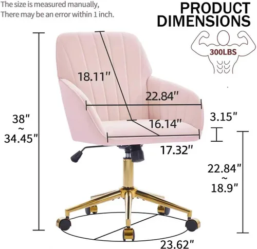 Vista 2 de Silla de escritorio de oficina en casa, silla de tocador, moderna silla con respaldo bajo ajustable de terciopelo, silla de oficina tapizada