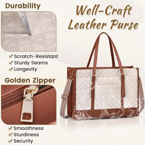 Vista 8 de IGOLUMON Bolsa para Laptop para Mujeres de 15.6 Pulgadas de Cuero Vegano Bolsa de Trabajo Tipo Tote Acolchada Maletín para Mujeres Bolsas de Laptop