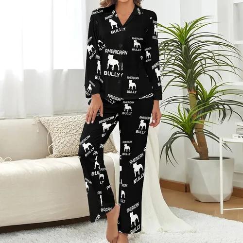 Vista 4 de American Bully Dog - Conjunto de pijama de manga larga para mujer, ropa de descanso con botones