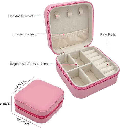 Vista 4 de KIQIONE Caja organizadora de joyas pequeña, estuche de joyería de viaje para niñas y mujeres, anillo de almacenamiento, colgante, aretes, collar