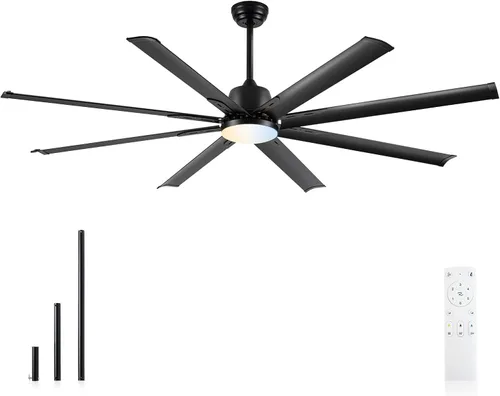 Vista 8 de Ventilador Celing de 72 pulgadas con luz y control remoto, ventilador grande con 8 cuchillas de aluminio negro, motor CC silencioso de 6