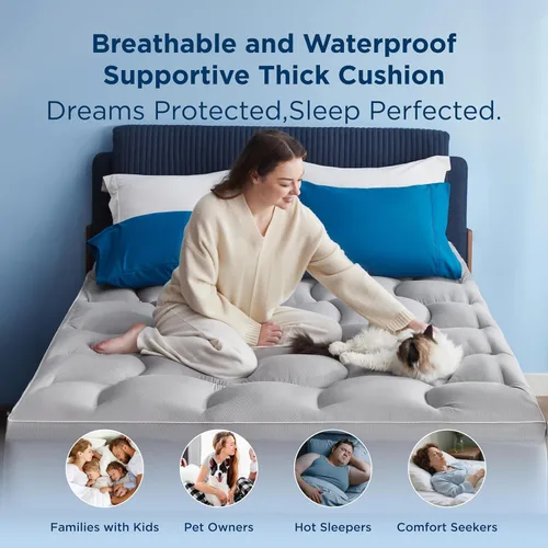 Vista 3 de Bedsure Cubrecolchón Impermeable Tamaño Full - Protector de Colchón Full Tipo Pillow Top con Bolsillo Profundo de 8-21 Pulgadas, 800 GSM Almohadilla