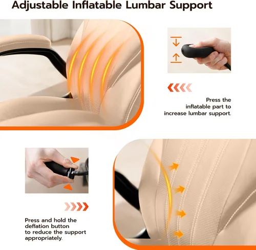 Vista 3 de Silla de Escritorio de Oficina, Silla Ergonómica para Computadora con Brazos Abatibles Acolchados y Soporte Lumbar Ajustable, Silla Ejecutiva