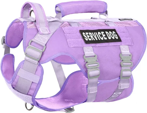 Vista 13 de Chaleco de servicio para perros grandes, arnés táctico marrón con Molle militar, malla transpirable y hebilla de metal de 1.49 oz - Talla M
