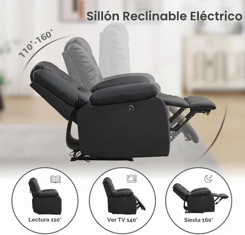 Vista 5 de EBELLO Silla reclinable eléctrica clásica, de piel sintética, silla reclinable eléctrica de gran tamaño con cojín suave y respaldo, sofá con cómodo