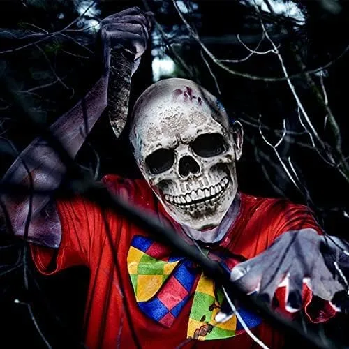 Vista 4 de Máscara aterradora de calavera de Halloween máscara realista de bocetos con mandíbula movible casco espeluznante de látex para adultos gris 125 x 75