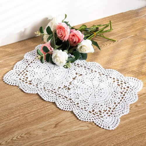Vista 9 de Eiyye Doilies rectangulares hechos a mano, 2 piezas hechas a mano de algodón de ganchillo, manteles individuales de mesa de ganchillo de 10.6 x 16.9