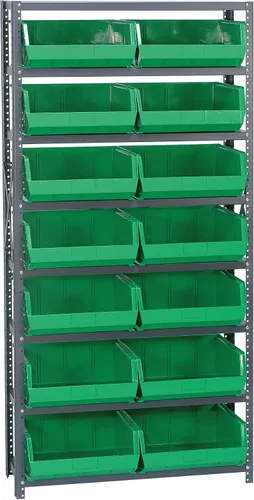 Vista 95 de Quantum QSBU-245BK Heavy Duty Shelving Unit with (7) Shelves and (24) QUS245 Black Bins for Garage Warehouse Storage Distribution 400 lb Load
