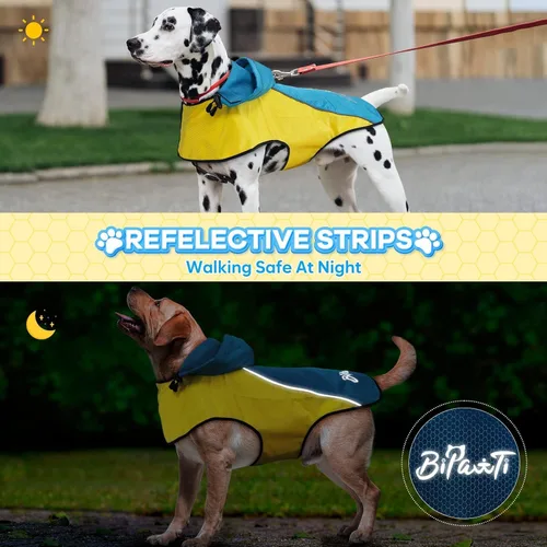 Vista 3 de Impermeable para perro, poncho impermeable con capucha, chaqueta reflectante de seguridad para perro, abrigo impermeable para perro, impermeable