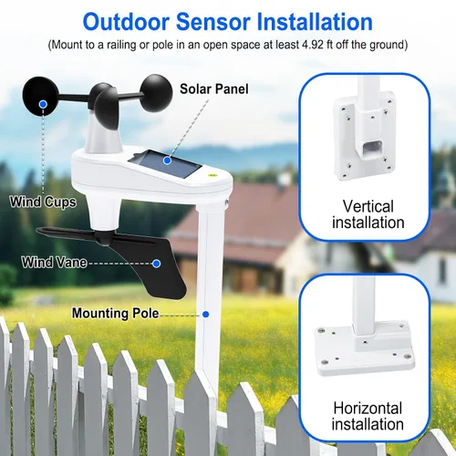 Vista 6 de Urageuxy Estación meteorológica inalámbrica para interiores y exteriores con sensor remoto, estación meteorológica para el hogar