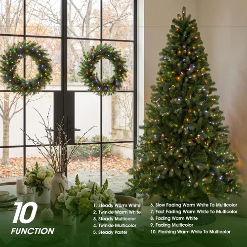 Vista 4 de Glitzhome Árbol de Navidad preiluminado, abeto artificial realista de 7.5 pies con 1,668 puntas y 680 luces centelleantes C3, 10 funciones de Aspen
