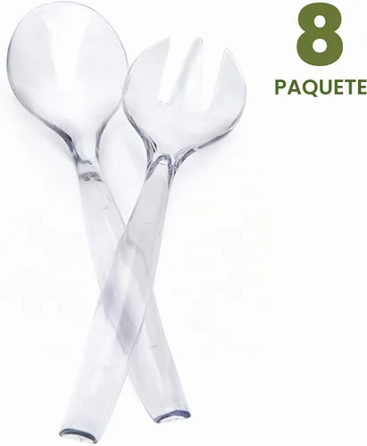 Vista 5 de Plasticpro Utensilios desechables de plástico para servir, juego de 4 cucharas de ensalada y 4 tenedores de ensalada, peso pesado transparente