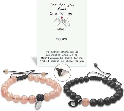 Vista 20 de 2 pulseras magnéticas para parejas, piedra natural negra mate, cristal para votos de amor eterno, juego de pulseras de cuentas de piedra de energía