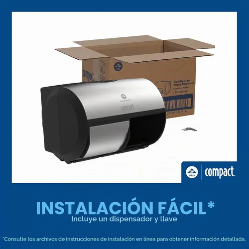 Vista 5 de Compacto Georgia-Pacific - Despachador de papel higiénico de doble rollo, puerta doble, Acabado inoxidable, 1