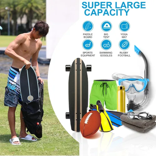 Vista 4 de Bolsa de natación para nadadores, bolsa de natación de malla grande, 80 L (capacidad de 8 balones de fútbol), mochila de playa ligera impermeable
