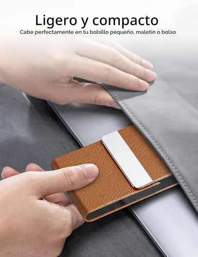 Vista 6 de Padike - Tarjetero de cuero para tarjetas de presentación, estuche metálico para tarjetas de nombre, tarjetero profesional delgado con cierre