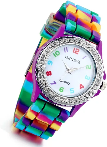Vista 3 de Lancardo Women's Quartz Watch Rhinestone Rainbow Color Silicon Jelly Fun Play Colorful Casual Dress Wrist Watches Birthday