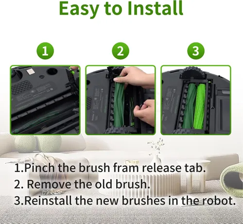 Vista 4 de Piezas de repuesto de cepillos de rodillos de goma para múltiples superficies compatibles con Irobot Roomba I E y J Series I1+ I7 I3+ I4+ I6+ I7+