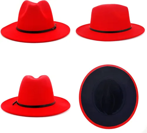 Vista 3 de Gossifan Sombrero de Panamá de fieltro Fedora de ala ancha con hebilla de cinturón