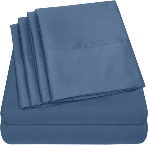 Vista 31 de Juego de sábanas de 4 piezas para camas individuales de 1500 hilos de microfibra de cepillado fino con bolsillo profundo - 1 funda de almohada