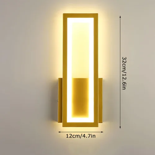 Vista 6 de Lámpara de pared LED para interiores, regulable, 16 W, oro, moderna, simple, rectangular, lámpara de pared, aluminio y acrílico, iluminación
