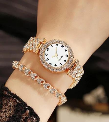 Vista 6 de Relojes de pulsera de lujo para mujer, reloj de pulsera de diamante, reloj de cuarzo casual de moda para mujer